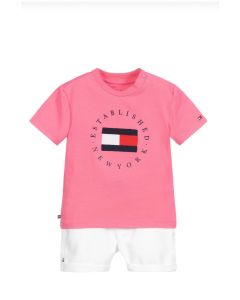 Tommy Hilfiger White & Pink Logo Shorts Set
