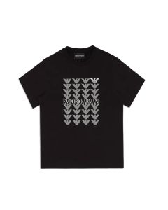 mporio Armani Boys Black T-shirt With Repeated Logo Pattern