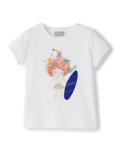Il Gufo White Cotton Girl with Surfboard T-Shirt