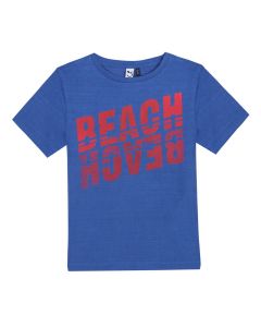 3Pommes Boys Blue Cotton Beach Logo T-Shirt