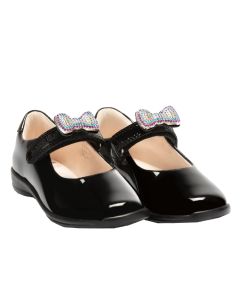Lelli Kelly Girls Black Patent Leather &quot;Erin&quot; Multi Coloured Bow Shoes (F Fitting)