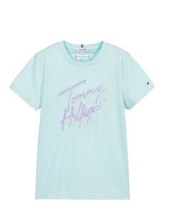 Tommy Hilfiger Pale Blue Organic Cotton Iridescent Logo T-Shirt