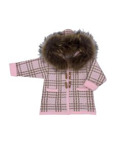 Rahigo Girls Baby Pink & Camel Fur Hooded Coat