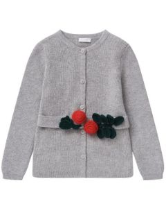 Il Gufo Girls Grey Wool Cardigan With Crochet Belt 