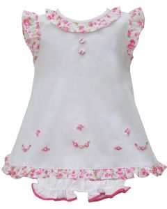 Pretty Originals Floral Trim White & Pink Dress Set