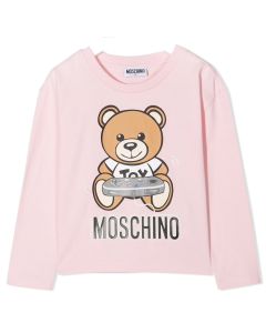 Moschino Kid-Teen Teddy Logo Long Sleeved Pink T-Shirt