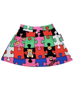 Moschino Kid-Teen Puzzle Print Cotton Logo Skirt