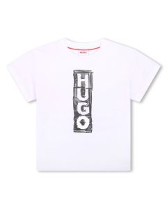 HUGO Girls White Cotton Logo Jersey T-Shirt