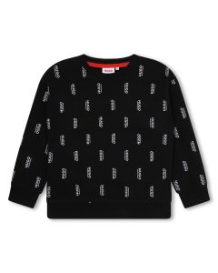 HUGO Girls All-Over Logo Black Cotton Sweatshirt