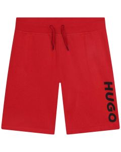 HUGO Boys Red Jersey Black Logo Shorts