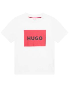 HUGO Boys White Cotton Large Box Logo T-Shirt