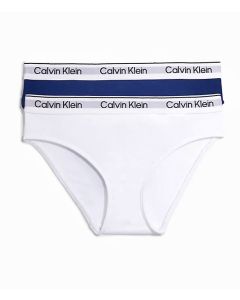 Calvin Klein Girls White and Bold Blue Repeat Logo Cotton Bikini Pants (2 Pack)