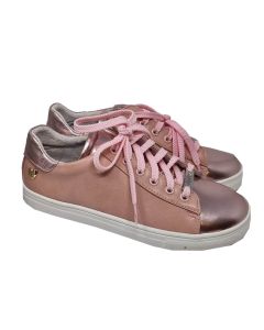 Step 2Wo Girls Pink Leather Lace Up Court Trainers With Zips
