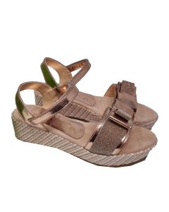 Unisa Girls Rose Gold Wedge Sandals With Glitter Bow Detail