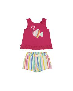 Mayoral Little Girls Orchid Pink Sleeveless Top With Fish Print And Striped Shorts