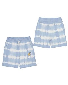 Mayoral Boys Pale Blue Tie Dye Shorts With Summer Print Detail