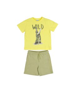 Mayoral Boys Green And Yellow T-Shirt And Shorts Set With Crocodile Print