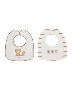 Mayoral Baby White And Beige Teddy Printed And Applique 2 Pack Bibs