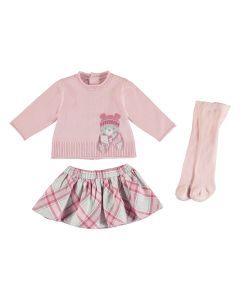 Mayoral Baby Pink Skirt, Jumper And Tights Set