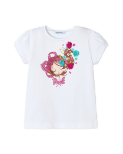 Mayoral Girl&#039;s White Girl And Flower T-Shirt