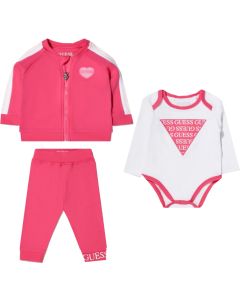 Guess Baby Girl Pink Top, Vest And Pant Set