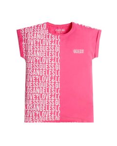 Guess Girls Pink Repeat Logo Bat Wing T-shirt