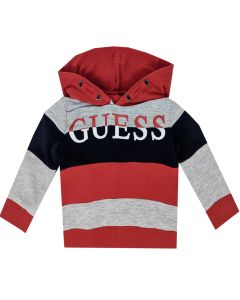 Guess Older Boys Red, Black And Grey Striped Hoody