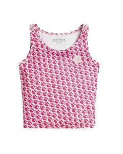 Guess Pink With White All Over Logo Print Tank Top
