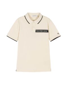 Calvin Klein Boys Beige Taped Logo Polo Shirt