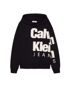 Calvin Klein Boys Black Relaxed Logo Fleece Hoodie