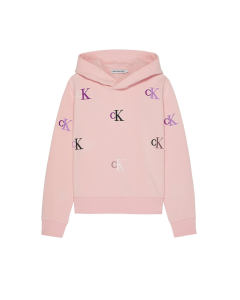 Calvin Klein Girls Pale Pink All-Over Monogram Hoody