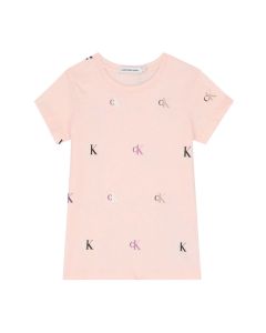 Calvin Klein Girls Pale Pink All-Over Monogram T-Shirt