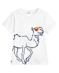 IL Gufo Boy's White Cotton Camel T-Shirt