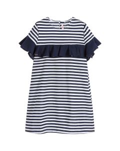 IL Gufo Girl's Navy and White Striped Dress 