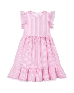 IL Gufo Girl's White And Pink Seersucker Dress