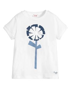 IL Gufo Girl's White Cotton Flower T-Shirt