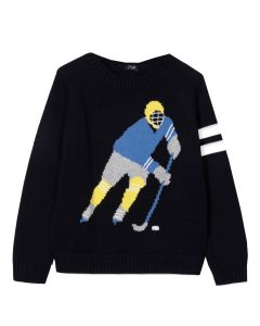 Il Gufo Boys Dark Blue Long Sleeve Hockey Player Knitted Jumper