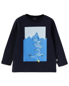 Il Gufo Boys Deep Blue Long Sleeve T-shirt With Mountain Print