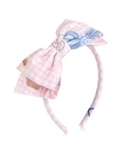 Balloon Chic Girls Pink Check Teddy Bow Hairband