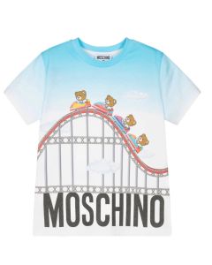 Moschino White & Blue Rollercoaster Logo T-Shirt