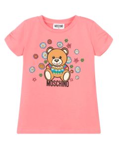 Moschino Girls Pink Floral Teddy Bear Cotton T-Shirt