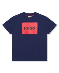 HUGO Boys Deep Blue &amp; Red Logo Cotton T-Shirt