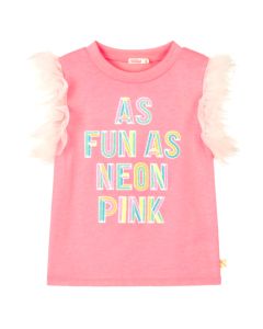 Billieblush Girls Pink Neon Logo Tulle Sleeve T-Shirt