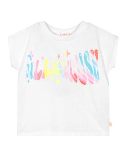 Billieblush Girls Colourful Logo White Cotton Boxy Fit T-Shirt