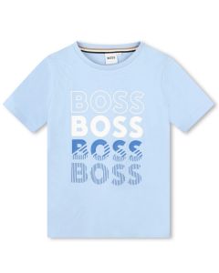 BOSS Boys NS 2024 Pale Blue Repeat Logo Cotton T-Shirt