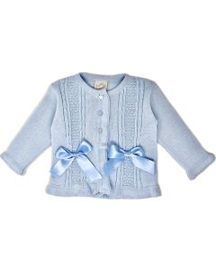 Pretty Originals Girls 24 Pale Blue Cardigan With Double Satin Bows