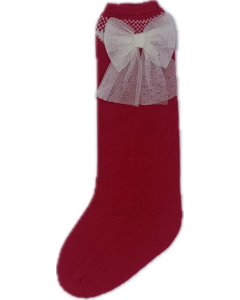 Rahigo Girls Red & Ivory Tulle Bow Socks