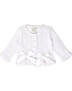 Pretty Originals Girls 24 White Cardigan With Double Satin Bows