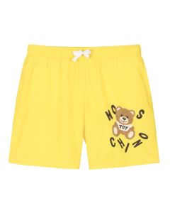 Moschino Boys Yellow Teddy Bear Letter Logo Swim Shorts
