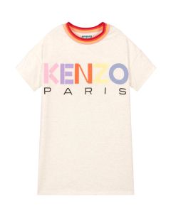 KENZO Girls Beige Cotton Multi Logo Dress
